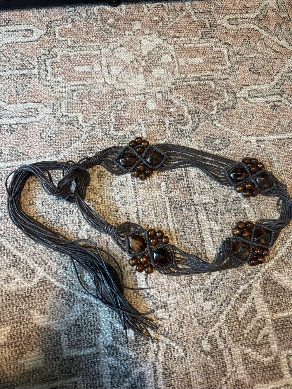 Bohemian Brown Beaded Macramé Belt